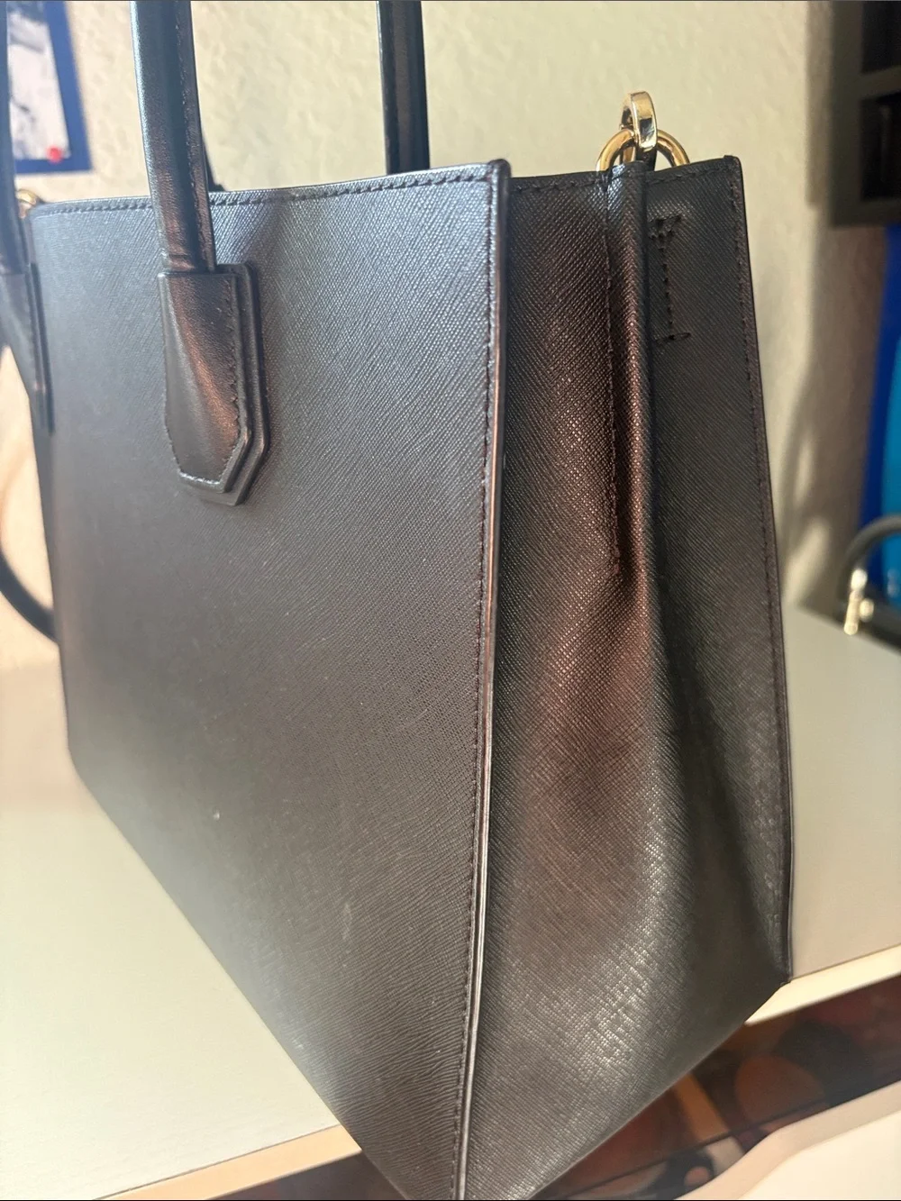 Michael Kors Black Saffiano Leather Tote with Gold Hardware